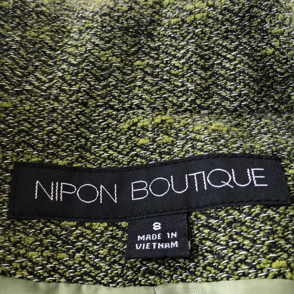 Green VINTAGE Nipon Boutique Green & Black Blazer with Slimming Tie Waist - Picture 3 of 4